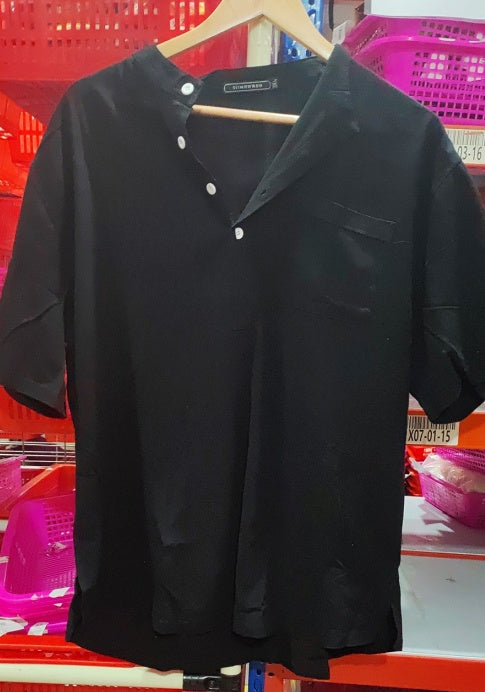 Casual Linen Solid Color Shirt Button V Neck Beach Shirt Men Tops