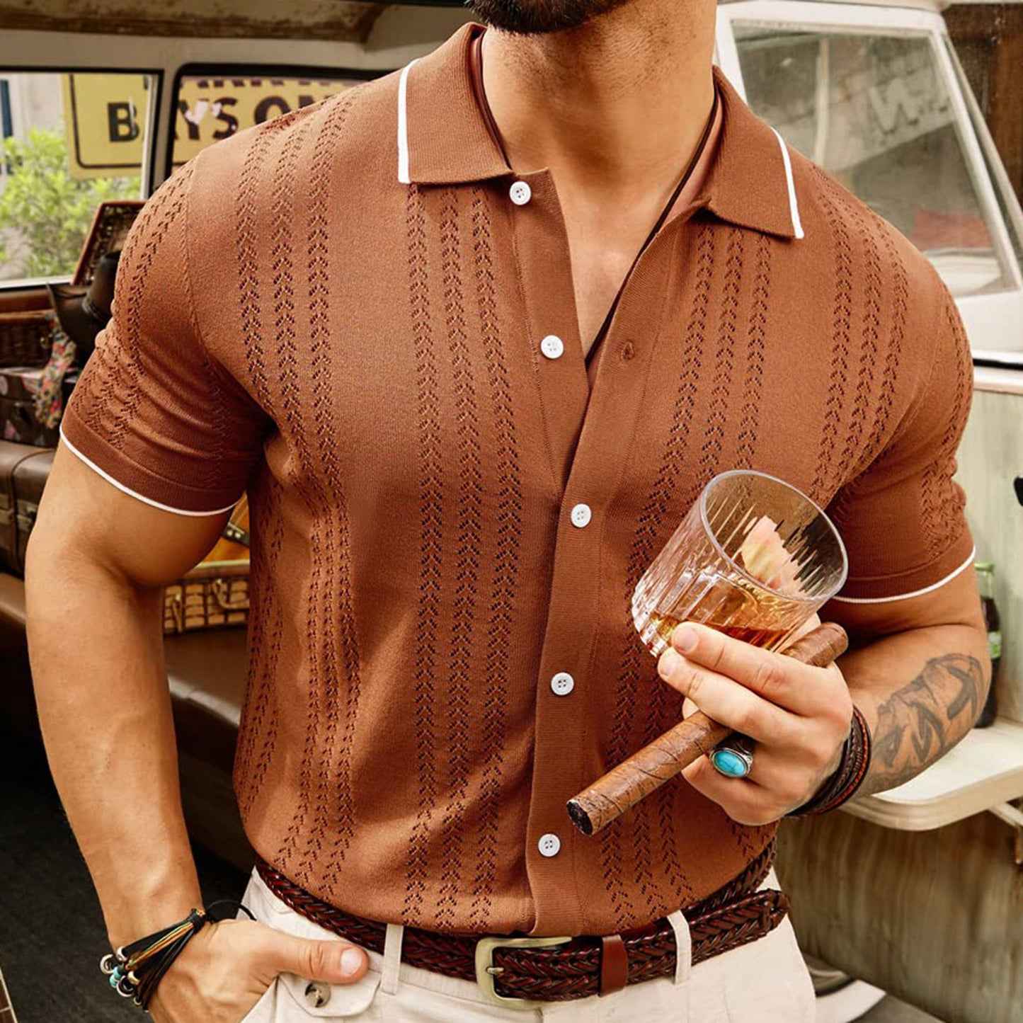 Short-sleeved Polo Shirt Button Lapel Top Fashion Men's Clothing